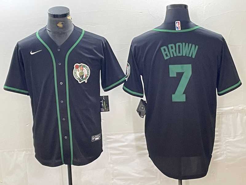 Men%27s Boston Celtics #7 Jaylen Brown Black With Patch Cool Base Stitched Baseball Jersey->boston celtics->NBA Jersey